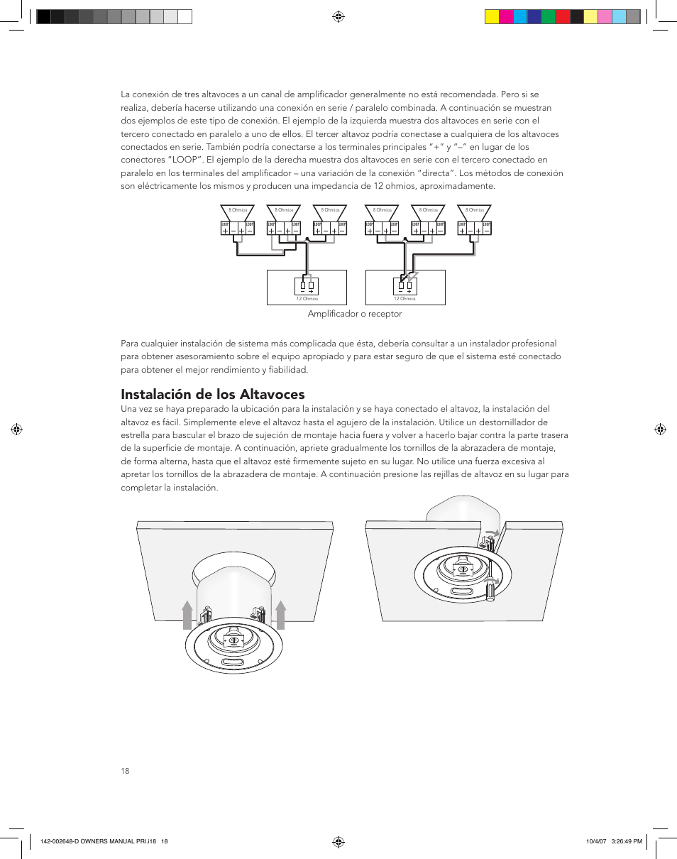 Instalación de los altavoces | Boston Acoustics SPEAKER SYSTEM PRI685 User Manual | Page 18 / 32