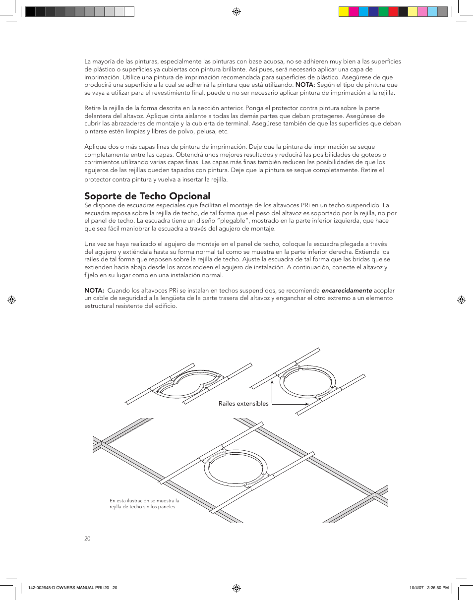 Soporte de techo opcional | Boston Acoustics SPEAKER SYSTEM PRI685 User Manual | Page 20 / 32