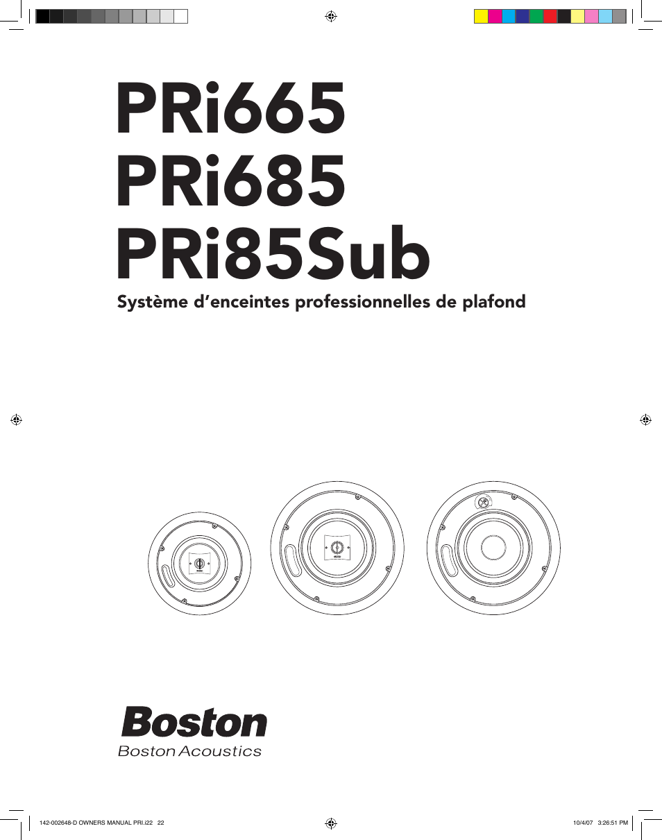 Boston Acoustics SPEAKER SYSTEM PRI685 User Manual | Page 22 / 32