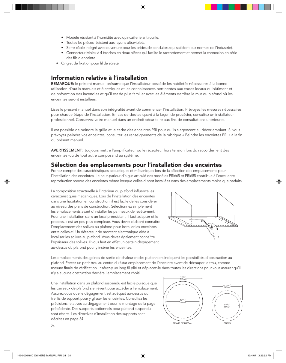 Information relative à l’installation | Boston Acoustics SPEAKER SYSTEM PRI685 User Manual | Page 24 / 32