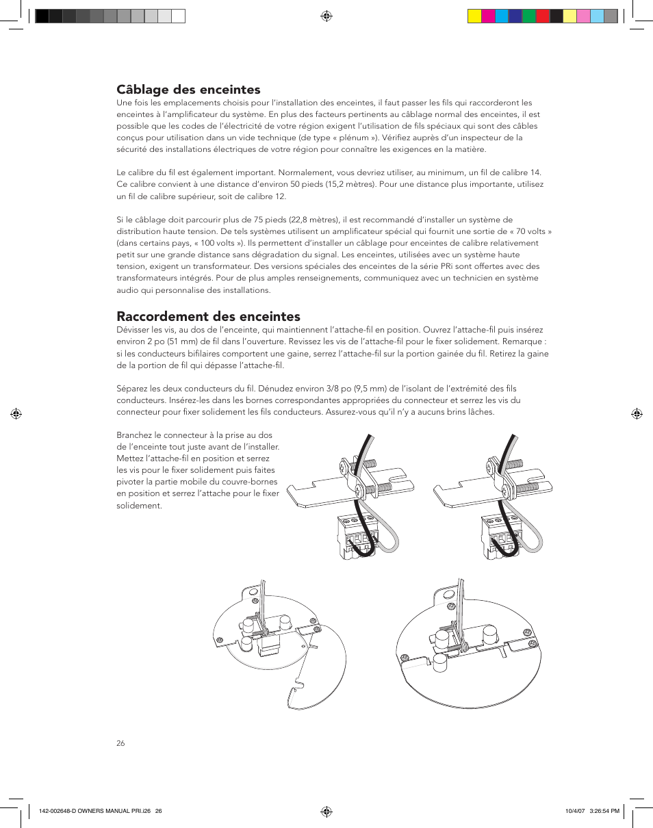 Raccordement des enceintes, Câblage des enceintes | Boston Acoustics SPEAKER SYSTEM PRI685 User Manual | Page 26 / 32