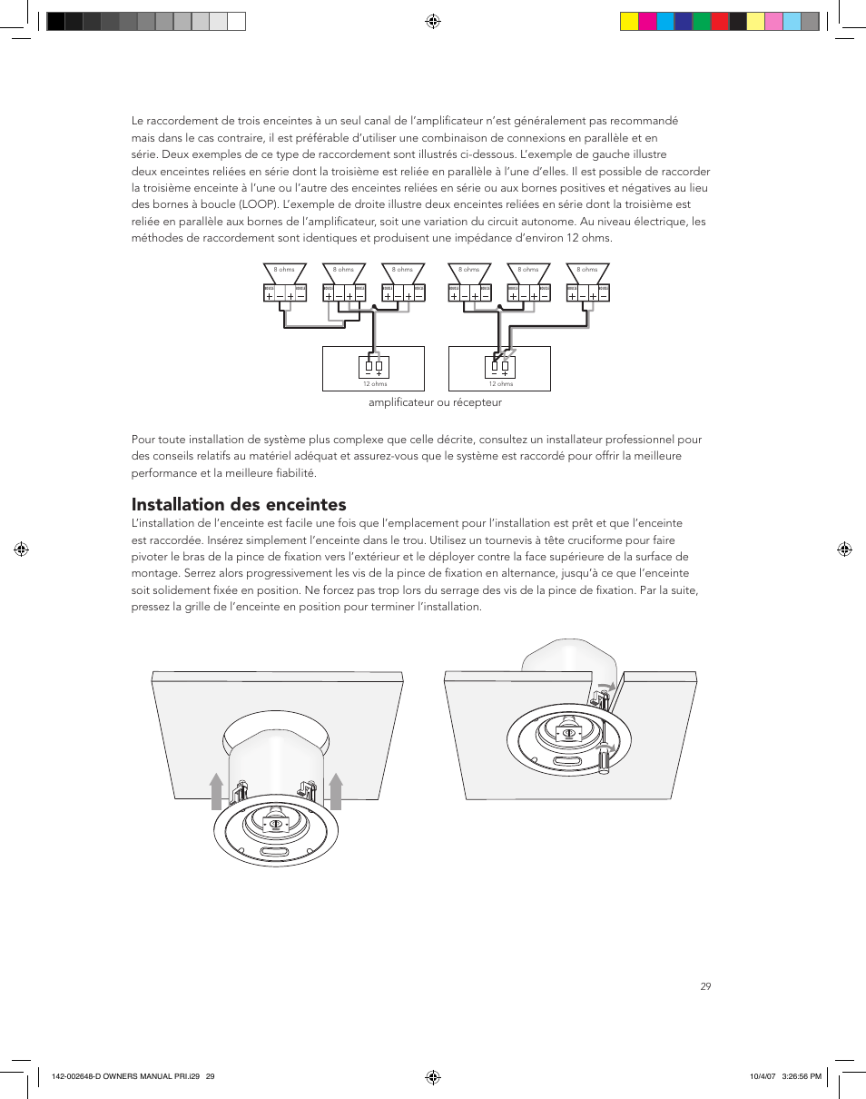 Installation des enceintes | Boston Acoustics SPEAKER SYSTEM PRI685 User Manual | Page 29 / 32