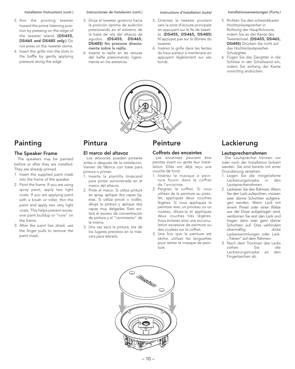 Painting, Pintura, Peinture | Lackierung | Boston Acoustics DSI455T2 User Manual | Page 10 / 13