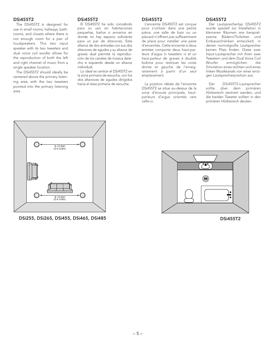 Ubicacišn de los altavoces, Ubicación de los altavoces | Boston Acoustics DSI455T2 User Manual | Page 5 / 13