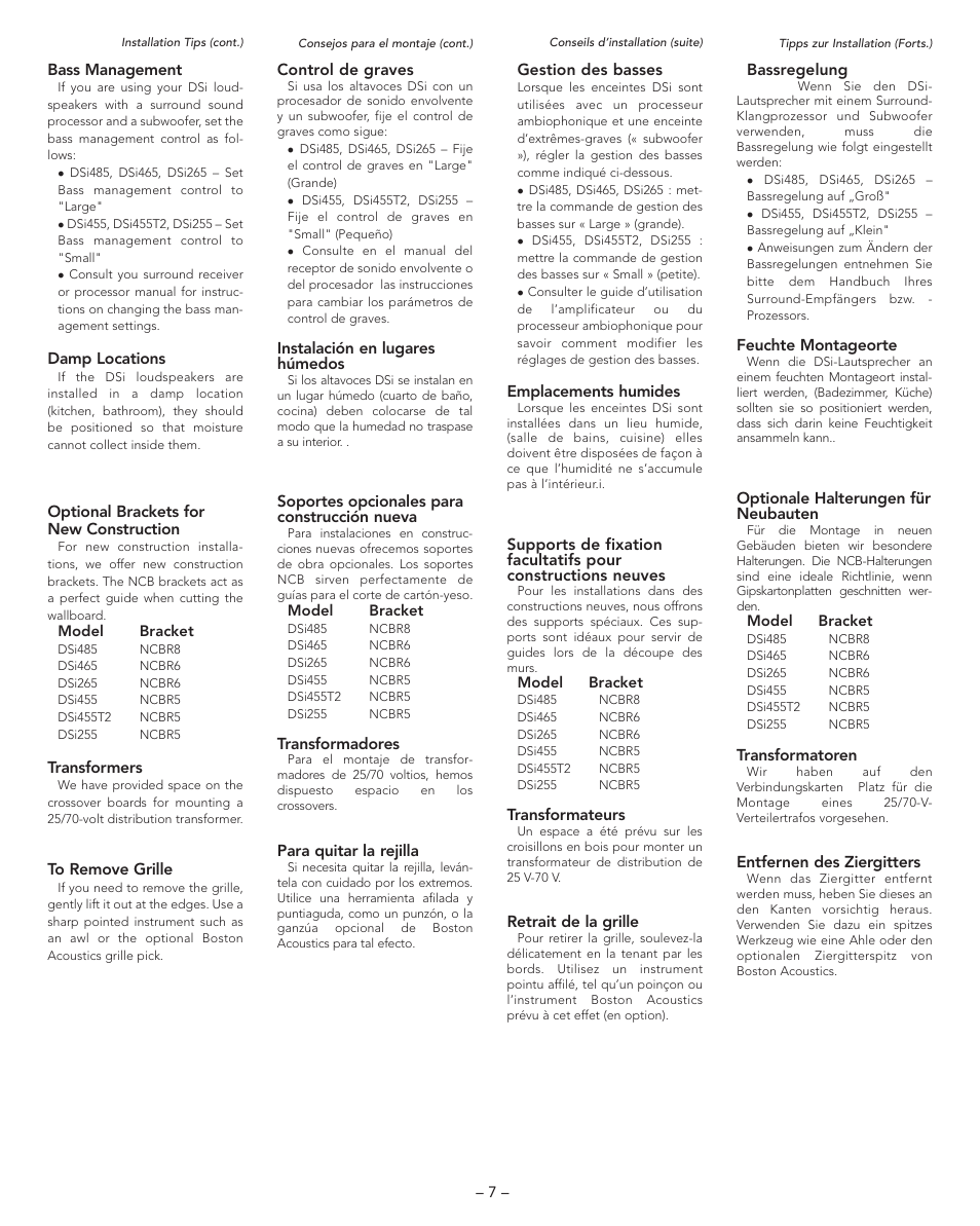 Boston Acoustics DSI455T2 User Manual | Page 7 / 13