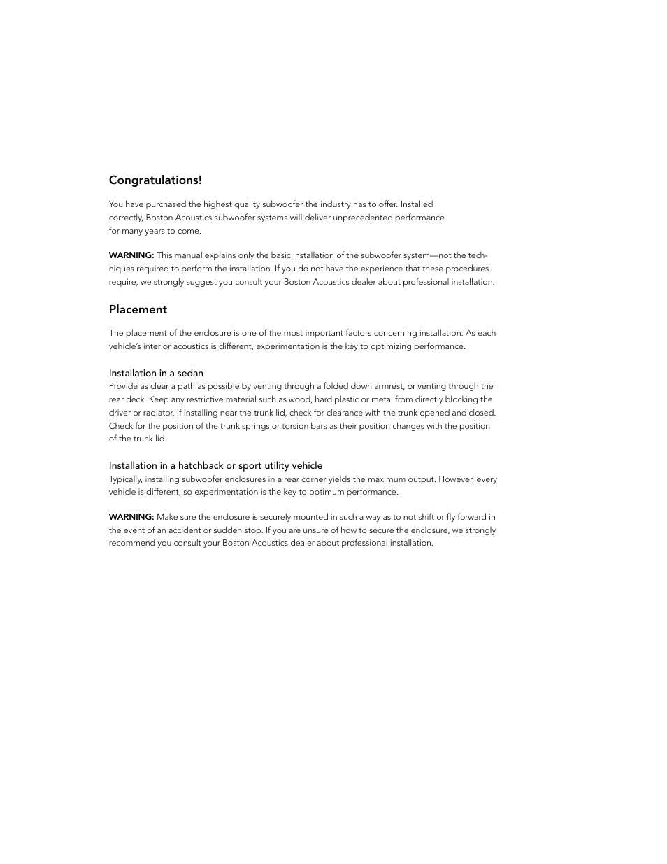 Placement | Boston Acoustics GS112 User Manual | Page 2 / 4
