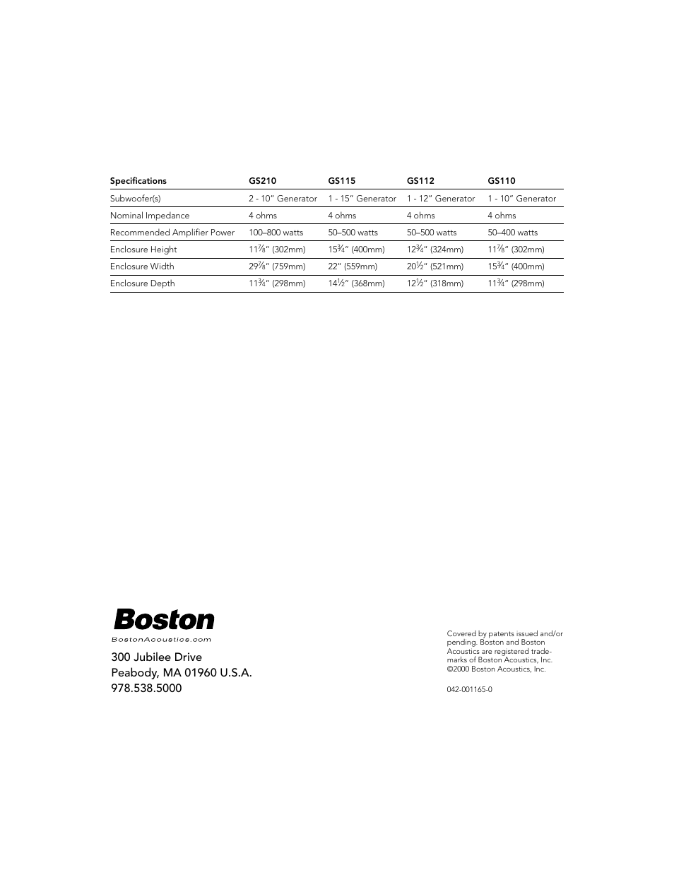Boston Acoustics GS112 User Manual | Page 4 / 4