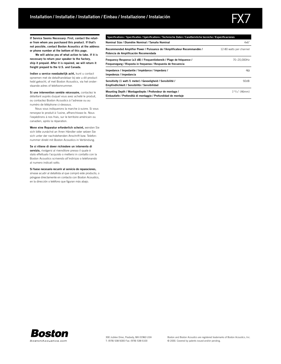 Boston Acoustics FX3 User Manual | Page 10 / 18