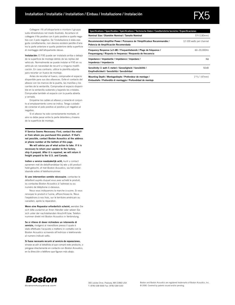 Boston Acoustics FX3 User Manual | Page 6 / 18