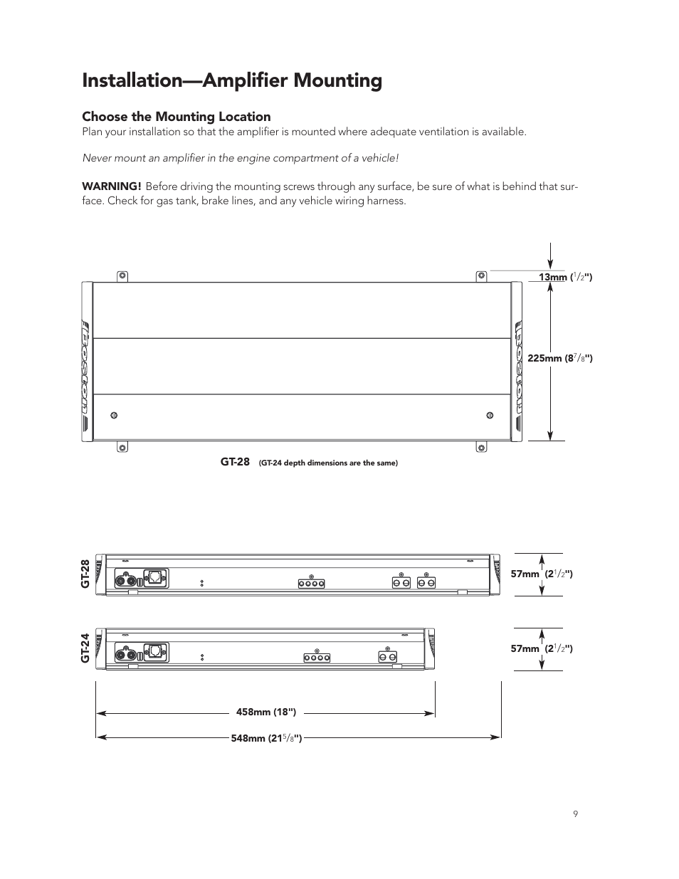 Installation—amplifier mounting, Choose the mounting location | Boston Acoustics GT-28 User Manual | Page 9 / 19