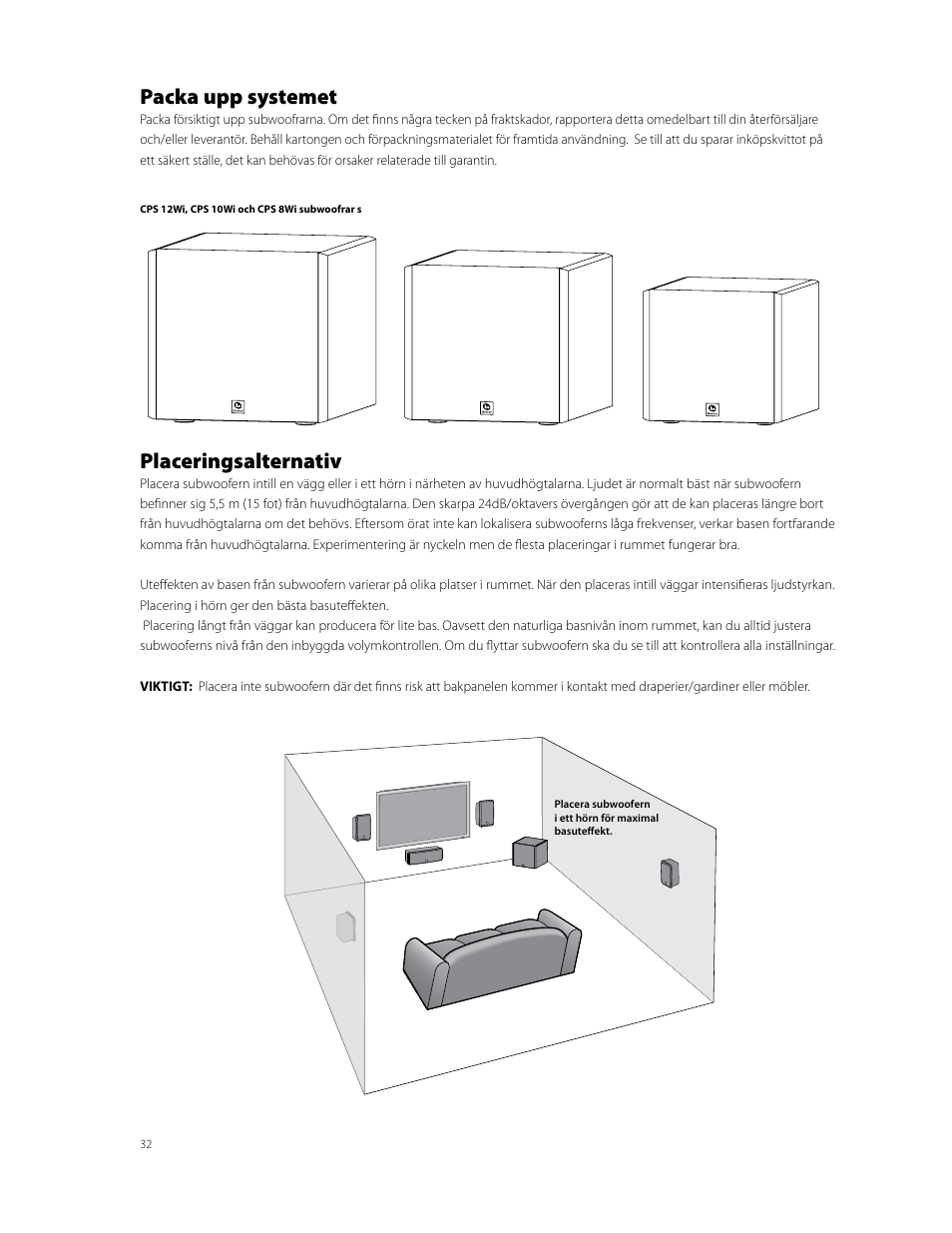 Packa upp systemet, Placeringsalternativ | Boston Acoustics CPS 10Wi User Manual | Page 32 / 44