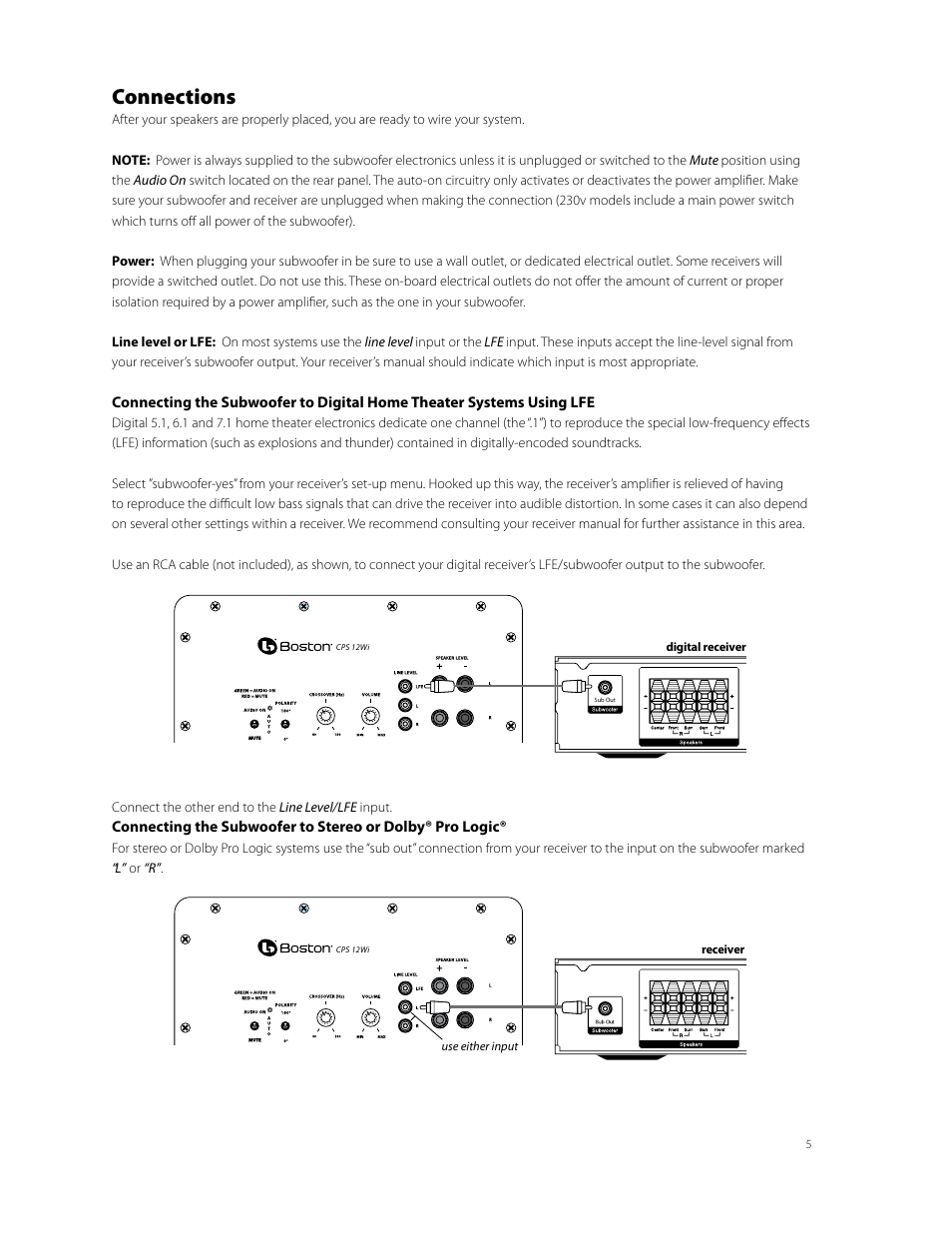 Connections | Boston Acoustics CPS 10Wi User Manual | Page 5 / 44