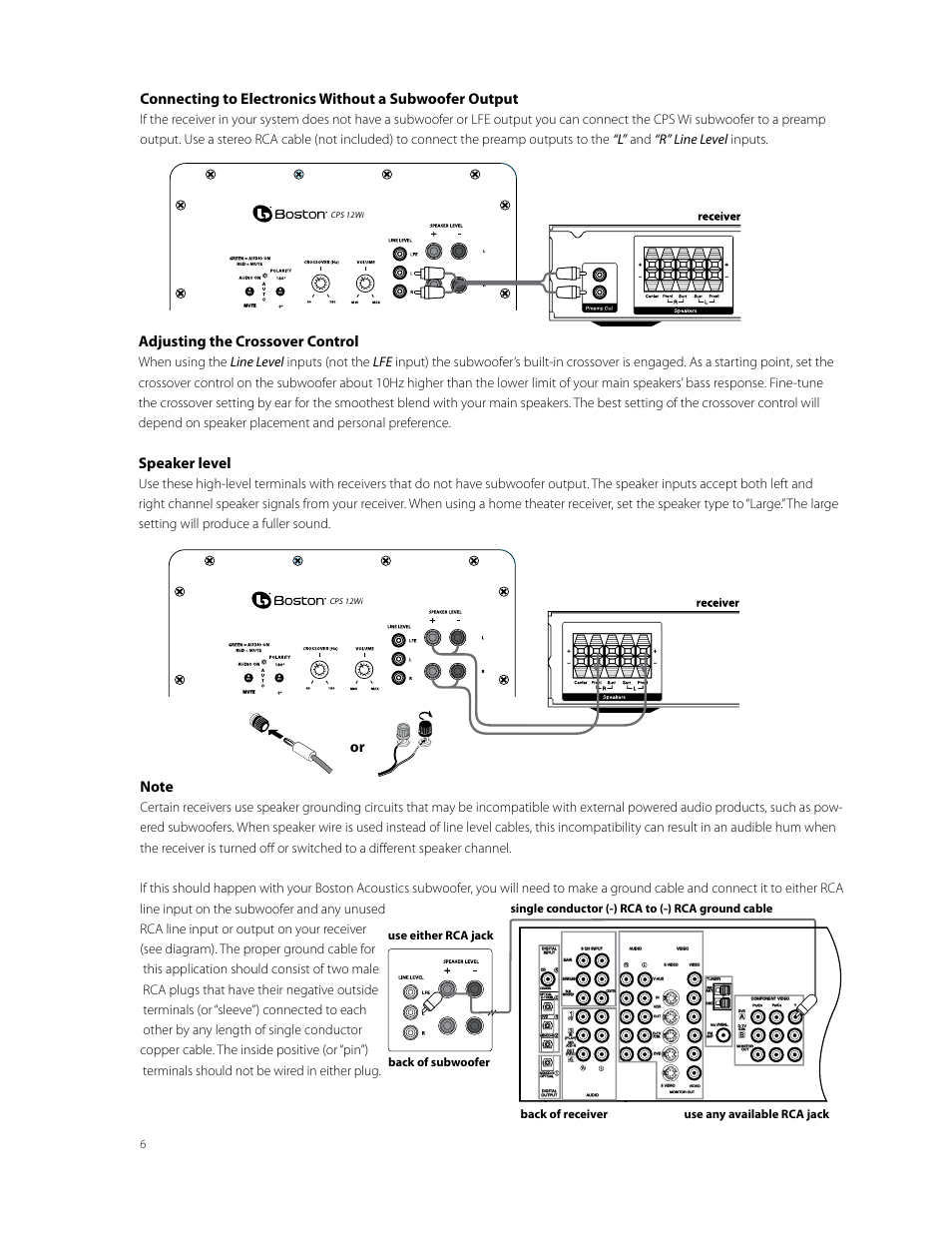 Adjusting the crossover control, Speaker level | Boston Acoustics CPS 10Wi User Manual | Page 6 / 44