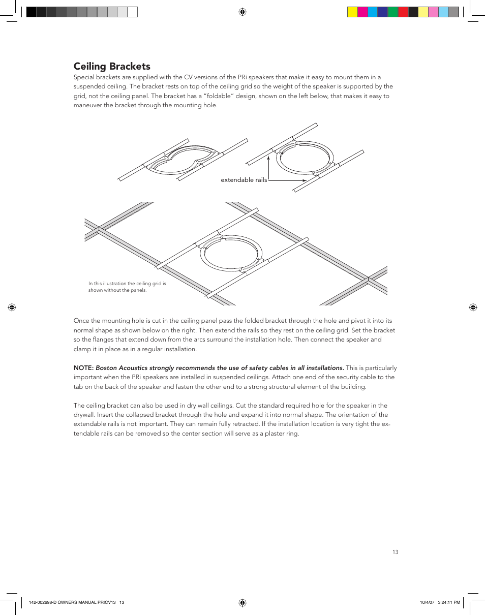 Ceiling brackets | Boston Acoustics PRI665CV User Manual | Page 13 / 44