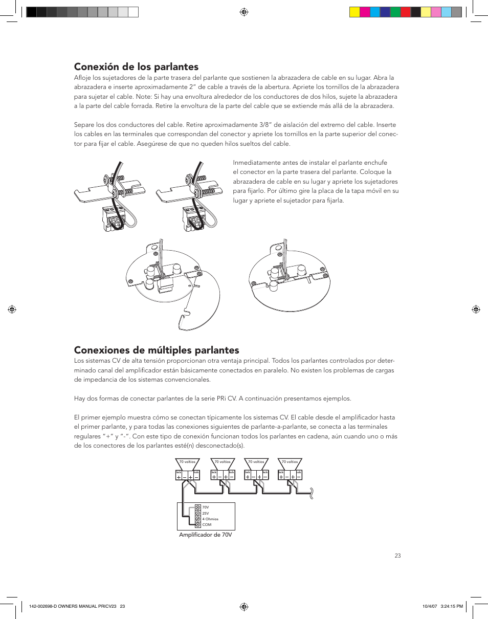 Conexión de los parlantes, Conexiones de múltiples parlantes | Boston Acoustics PRI665CV User Manual | Page 23 / 44