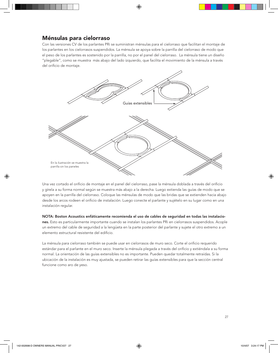 Ménsulas para cielorraso | Boston Acoustics PRI665CV User Manual | Page 27 / 44