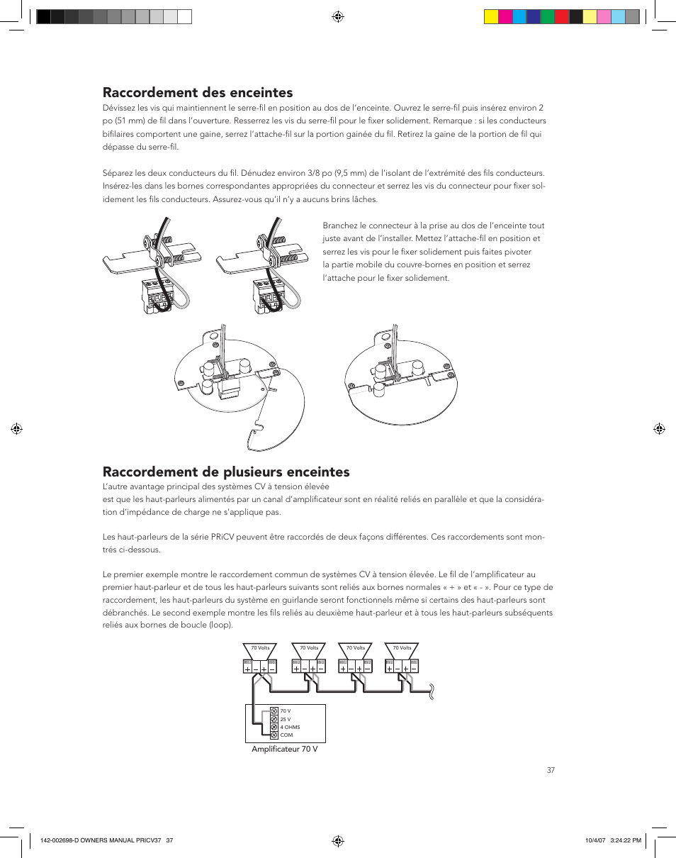 Raccordement des enceintes, Raccordement de plusieurs enceintes | Boston Acoustics PRI665CV User Manual | Page 37 / 44