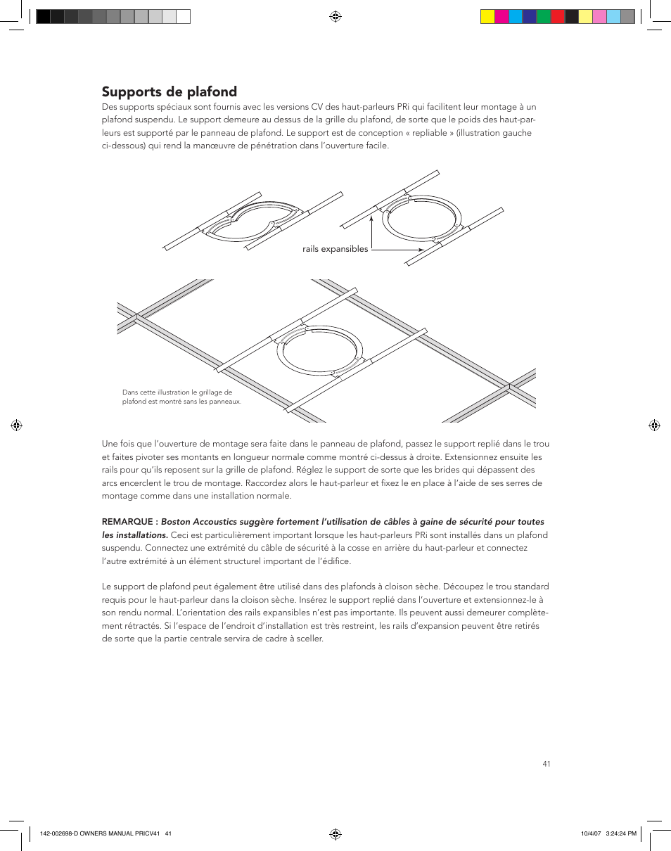 Supports de plafond | Boston Acoustics PRI665CV User Manual | Page 41 / 44