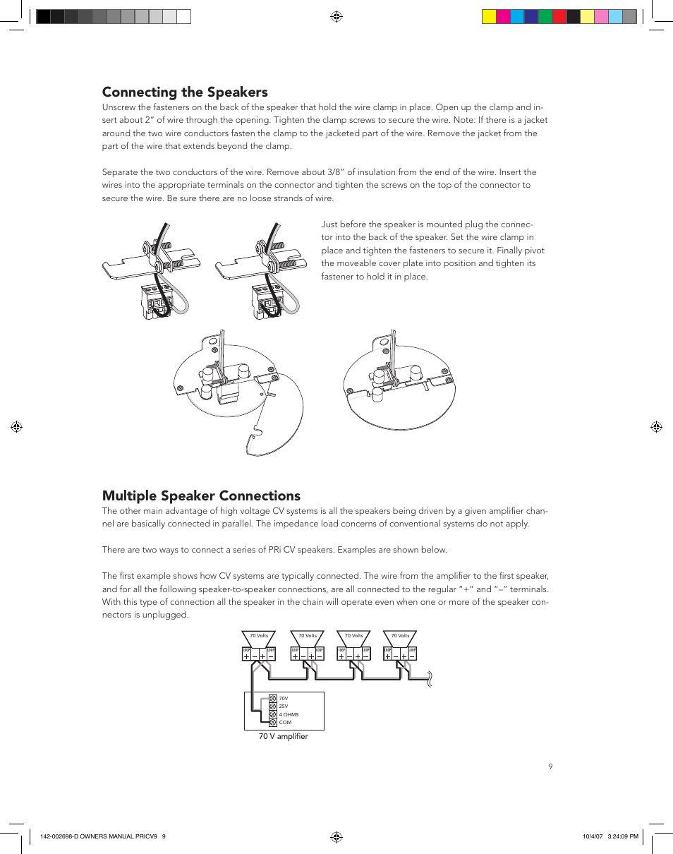 Connecting the speakers, Multiple speaker connections | Boston Acoustics PRI665CV User Manual | Page 9 / 44