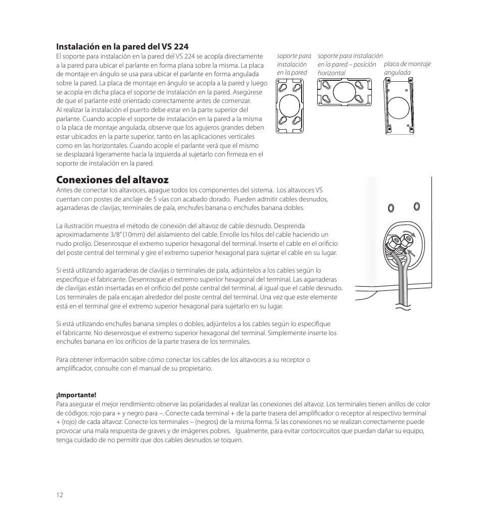 Conexiones del altavoz | Boston Acoustics VS 344 User Manual | Page 12 / 44