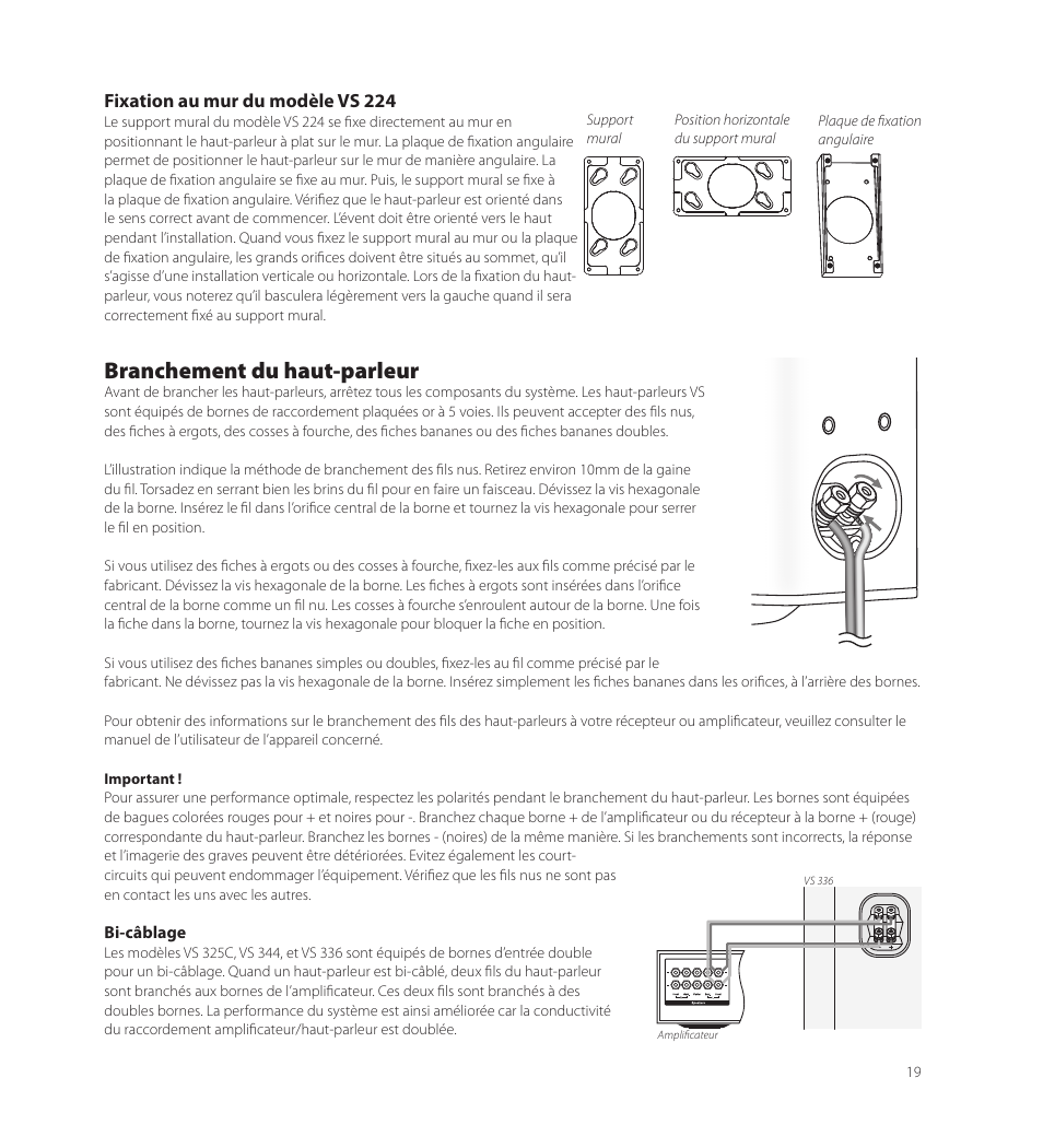 Branchement du haut-parleur | Boston Acoustics VS 344 User Manual | Page 19 / 44
