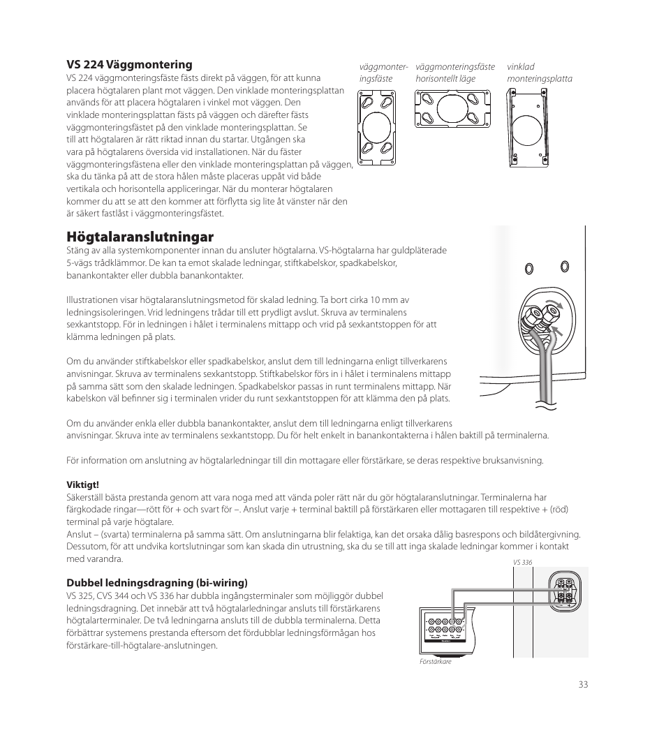 Högtalaranslutningar | Boston Acoustics VS 344 User Manual | Page 33 / 44