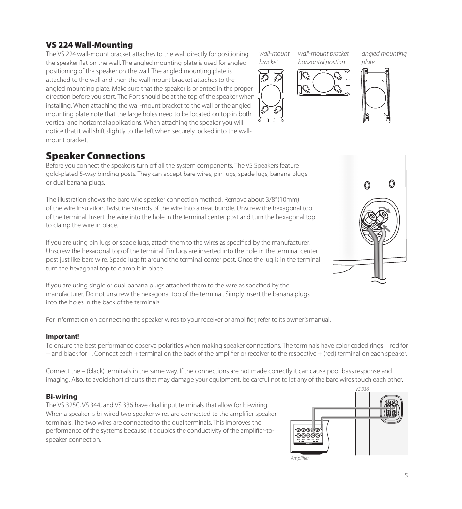 Speaker connections | Boston Acoustics VS 344 User Manual | Page 5 / 44