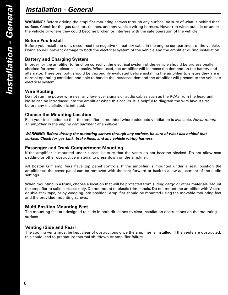 Installation - general | Boston Acoustics HSi Series GT-475 User Manual | Page 6 / 12