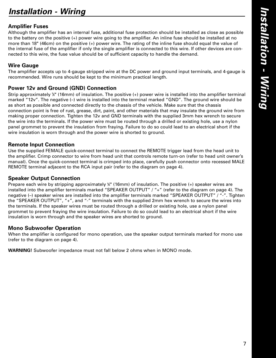 Installation - wiring | Boston Acoustics HSi Series GT-475 User Manual | Page 7 / 12