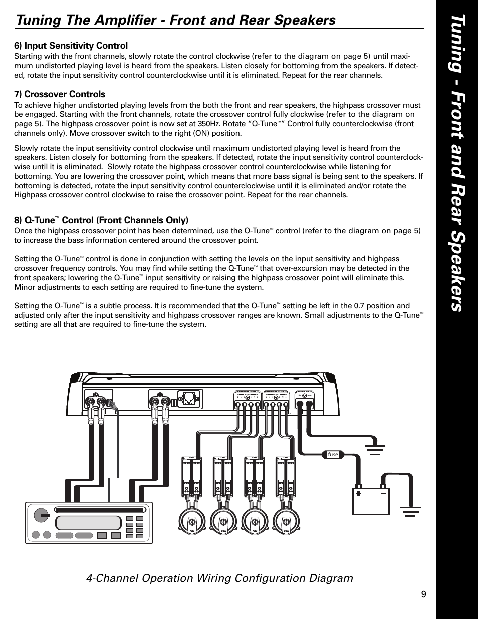 Tuning the amplifier - front and rear speakers | Boston Acoustics HSi Series GT-475 User Manual | Page 9 / 12