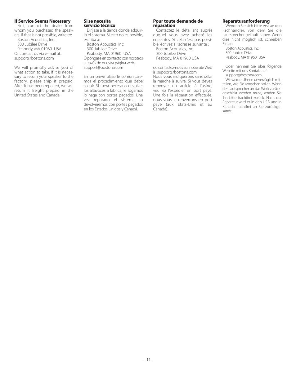 Boston Acoustics HSi 455 User Manual | Page 11 / 12