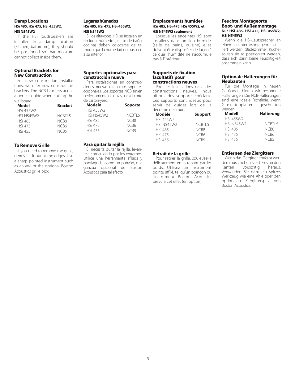Boston Acoustics HSi 455 User Manual | Page 5 / 12