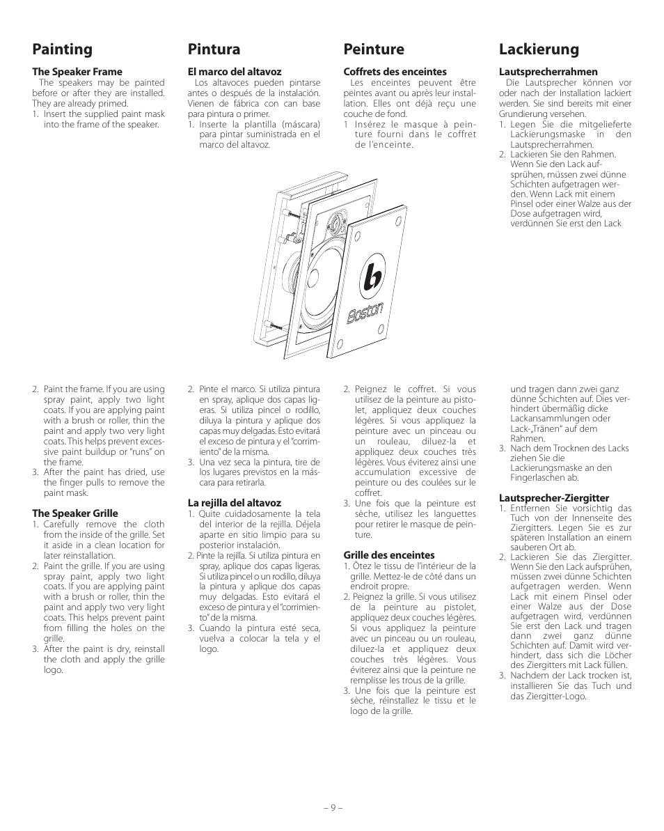 Painting, Peinture, Lackierung | Pintura | Boston Acoustics HSi 455 User Manual | Page 9 / 12
