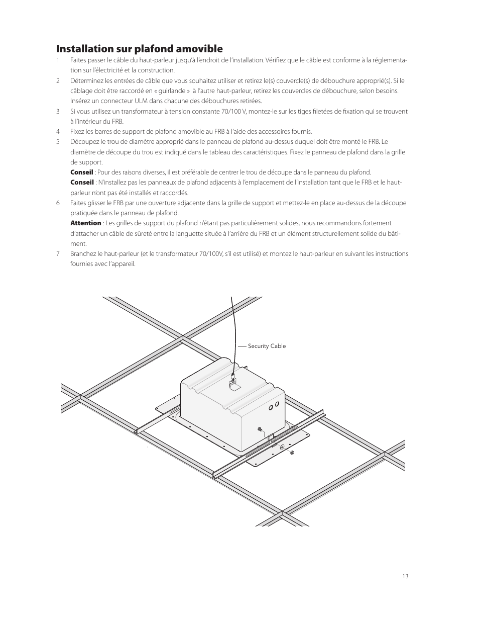 Installation sur plafond amovible | Boston Acoustics FRB8R User Manual | Page 13 / 16