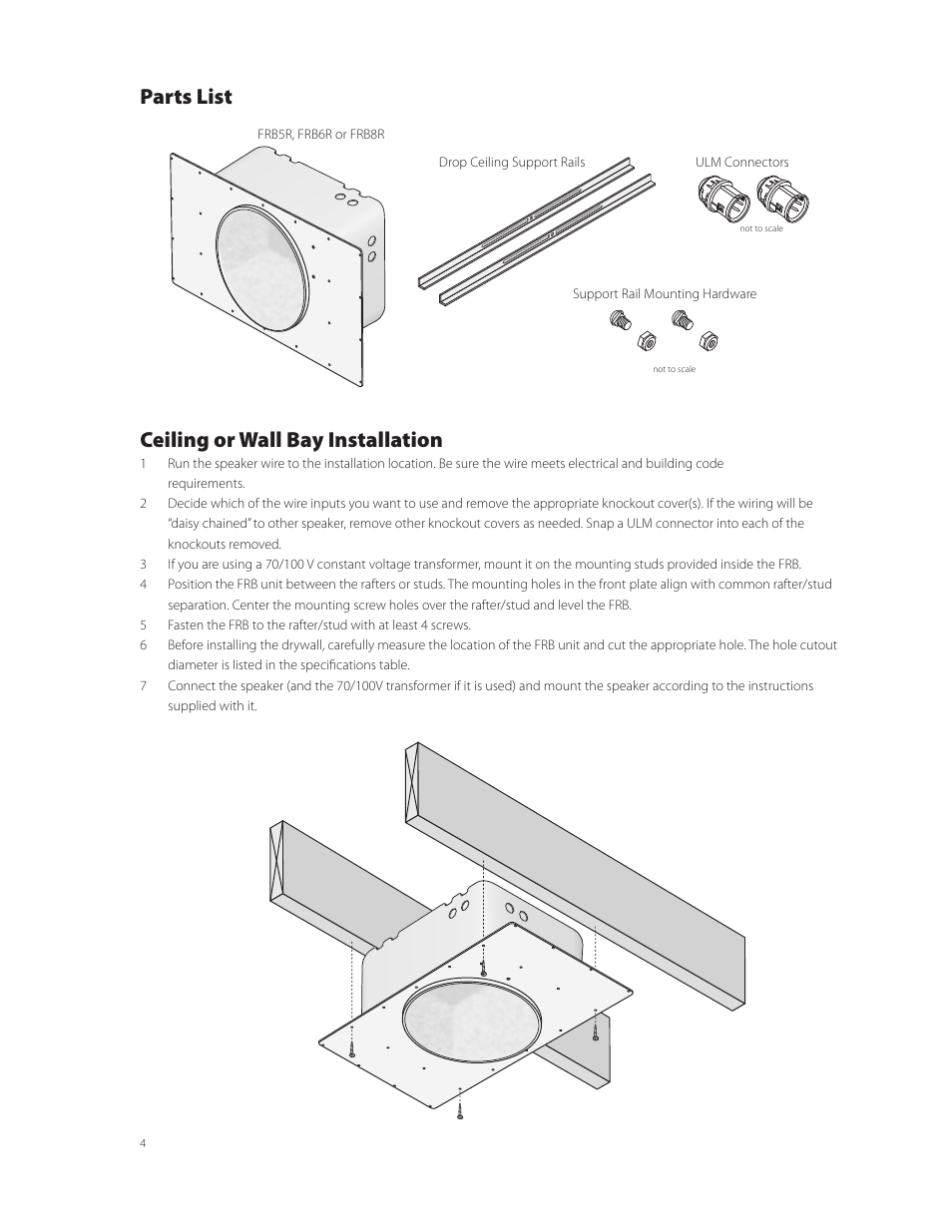 Parts list ceiling or wall bay installation | Boston Acoustics FRB8R User Manual | Page 4 / 16