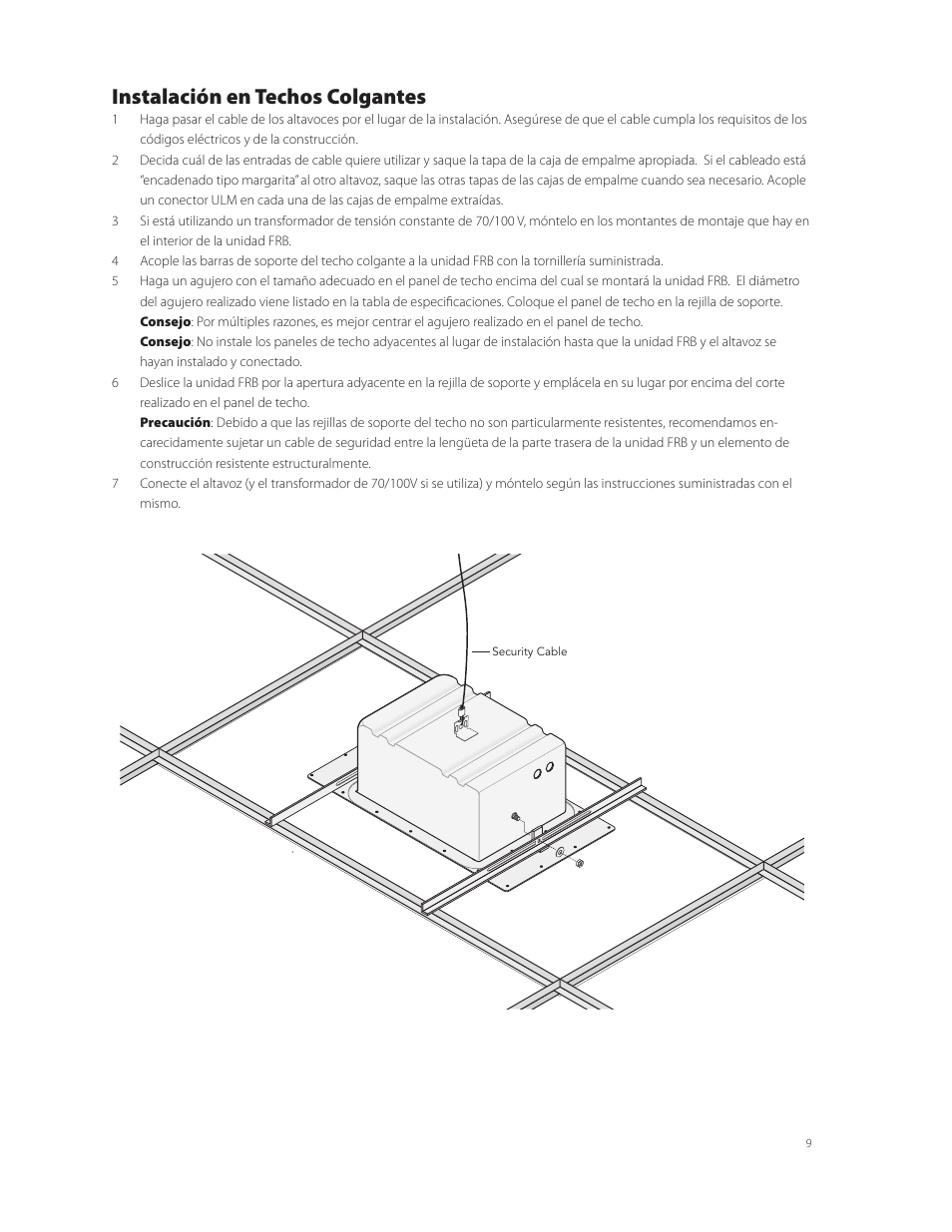 Instalación en techos colgantes | Boston Acoustics FRB8R User Manual | Page 9 / 16