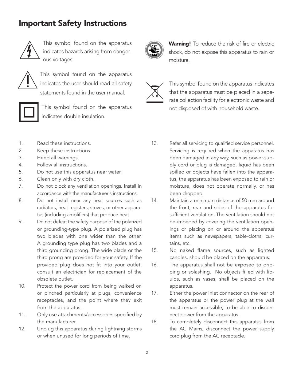 Important safety instructions | Boston Acoustics XB2 User Manual | Page 2 / 24