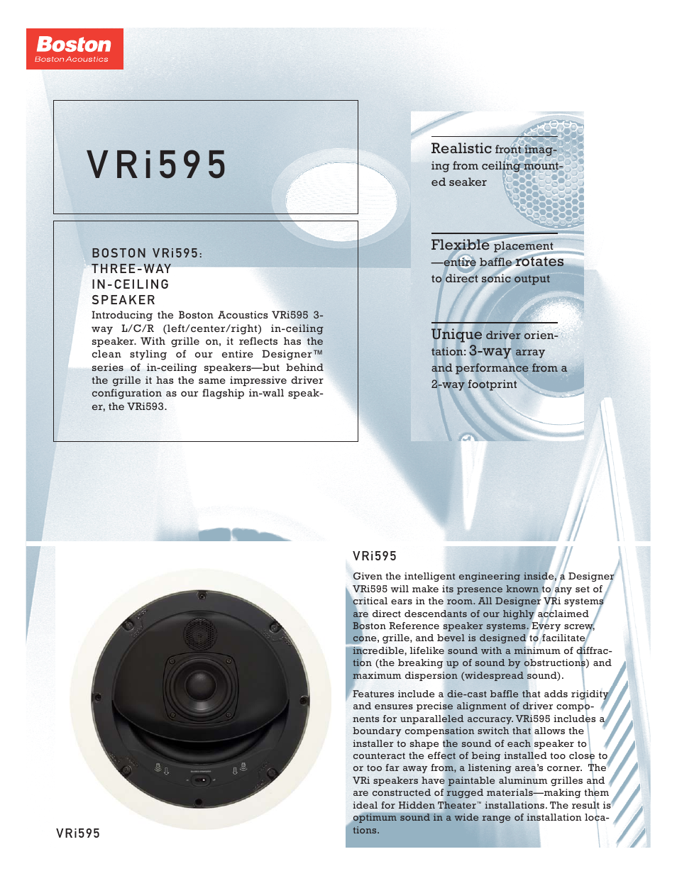 Boston Acoustics VRI595 User Manual | 2 pages