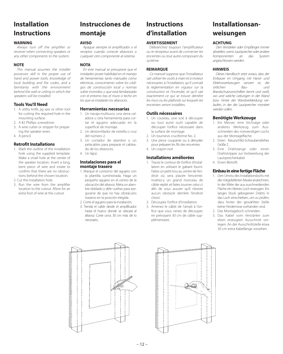 Installation instructions, Instrucciones de montaje, Installationsan- weisungen | Instructions d’installation | Boston Acoustics VSi 575 User Manual | Page 12 / 16