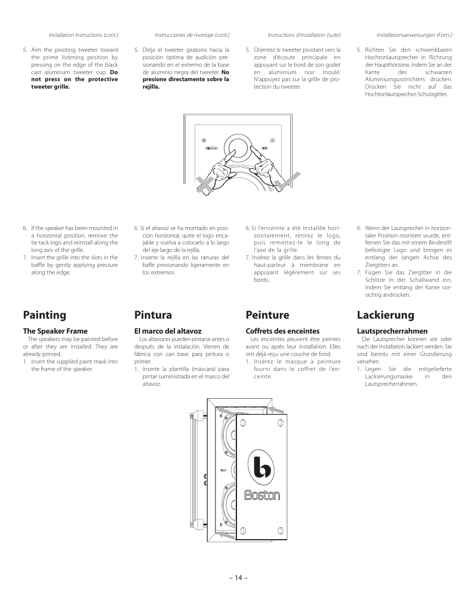 Painting, Pintura, Lackierung | Peinture | Boston Acoustics VSi 575 User Manual | Page 14 / 16