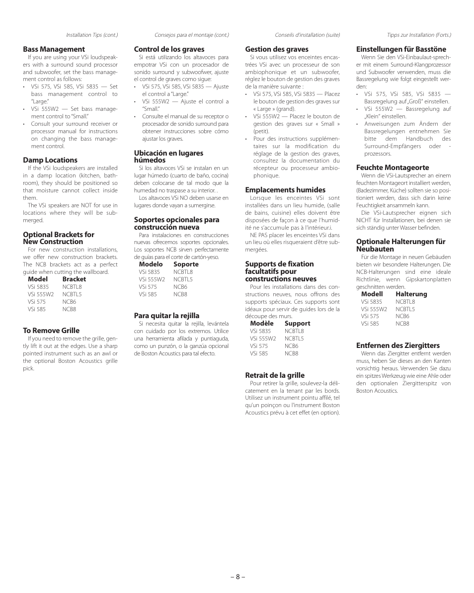 Boston Acoustics VSi 575 User Manual | Page 8 / 16