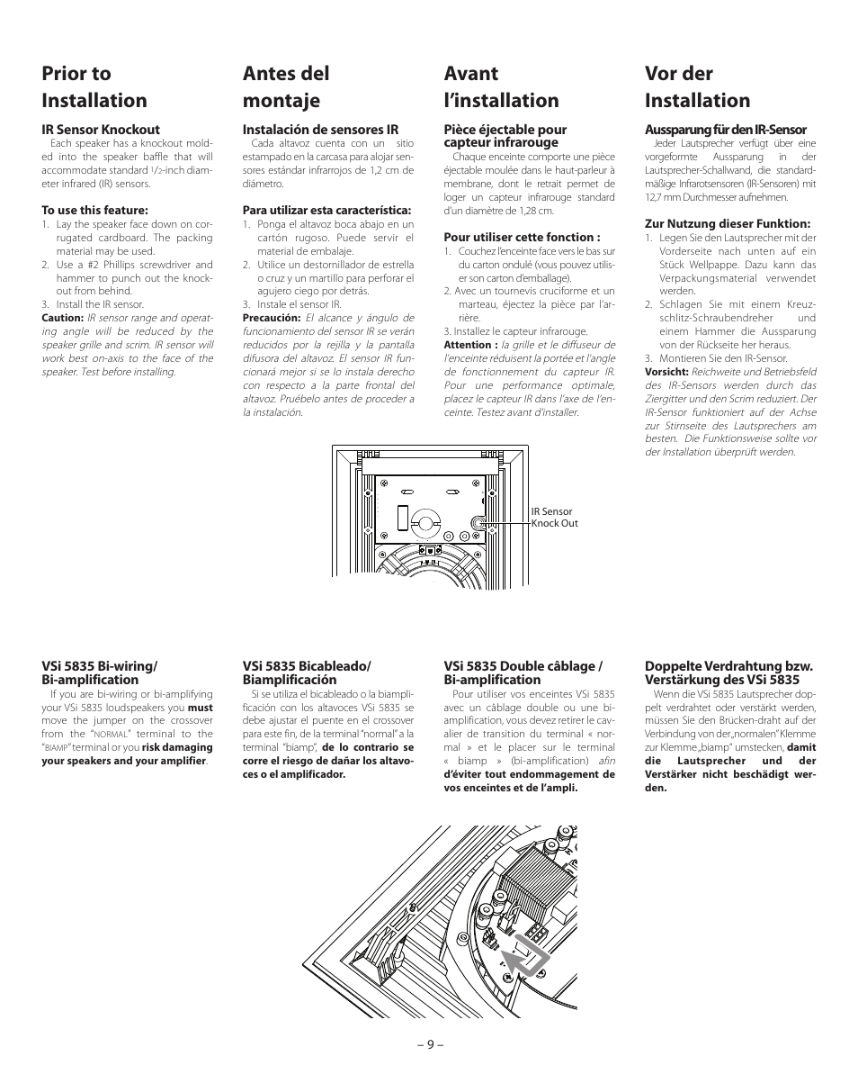Prior to installation, Antes del montaje, Vor der installation | Avant l’installation | Boston Acoustics VSi 575 User Manual | Page 9 / 16