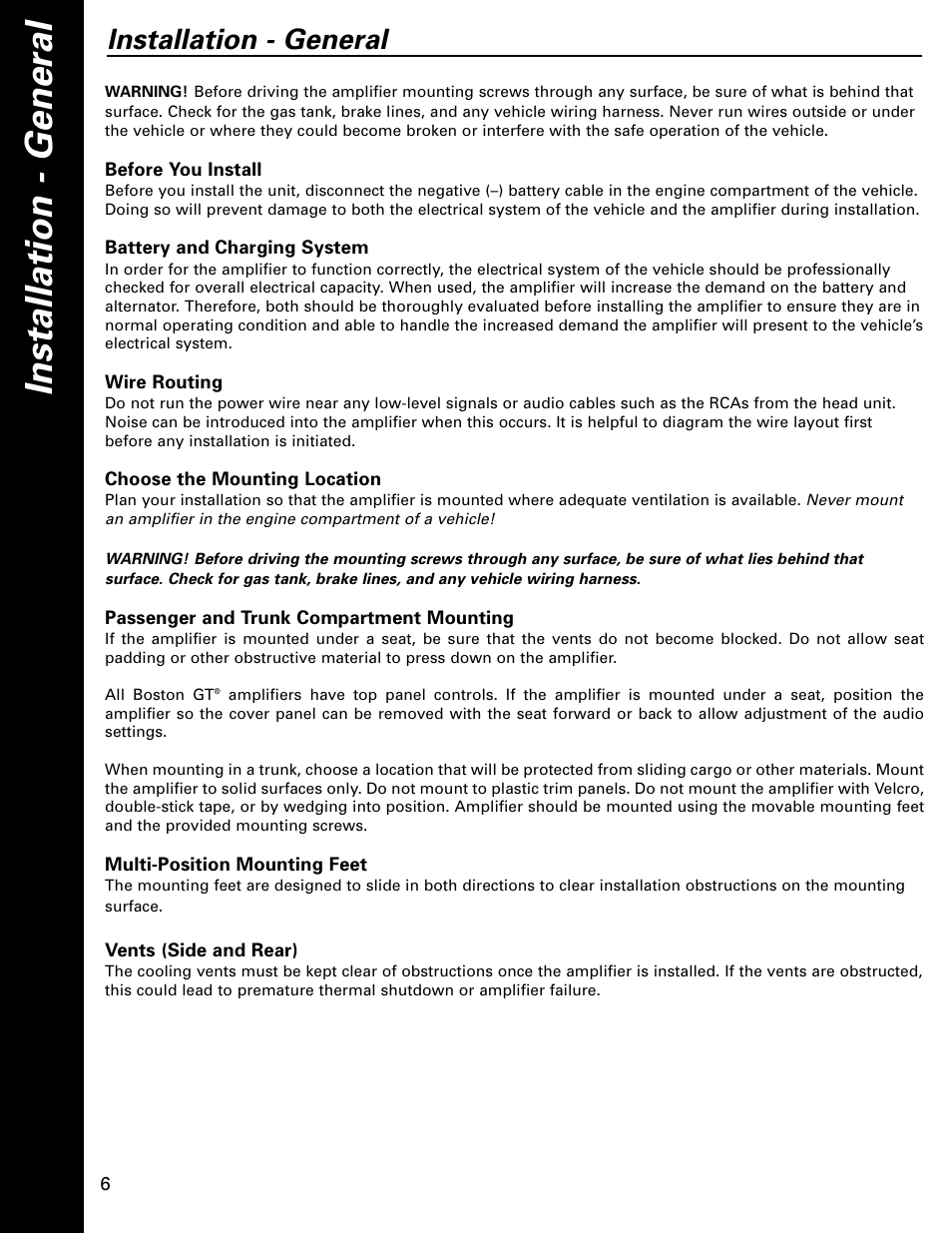 Installation - general | Boston Acoustics GT-2200 User Manual | Page 6 / 12