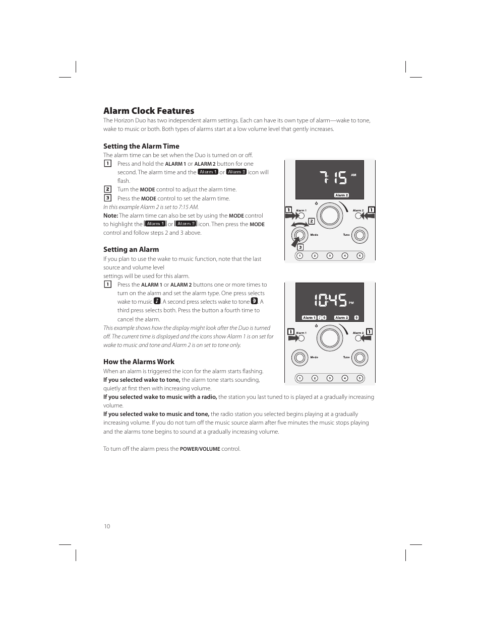 Alarm clock features | Boston Acoustics AM/FM Radio Tuner User Manual | Page 10 / 16