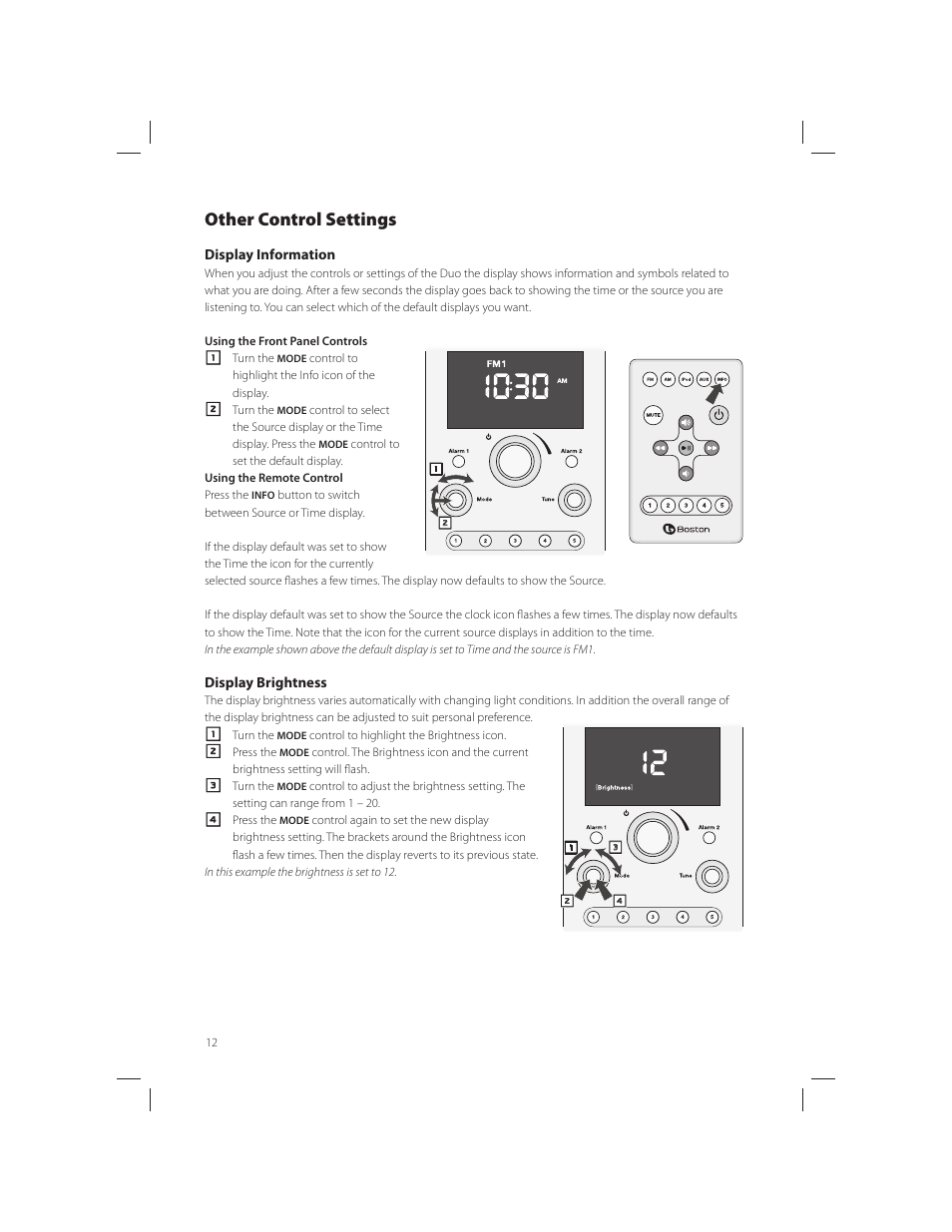 Other control settings | Boston Acoustics AM/FM Radio Tuner User Manual | Page 12 / 16