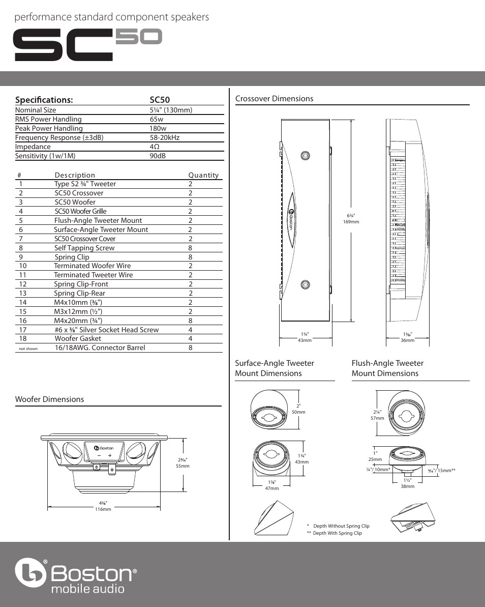 Boston Acoustics SC50 User Manual | 2 pages