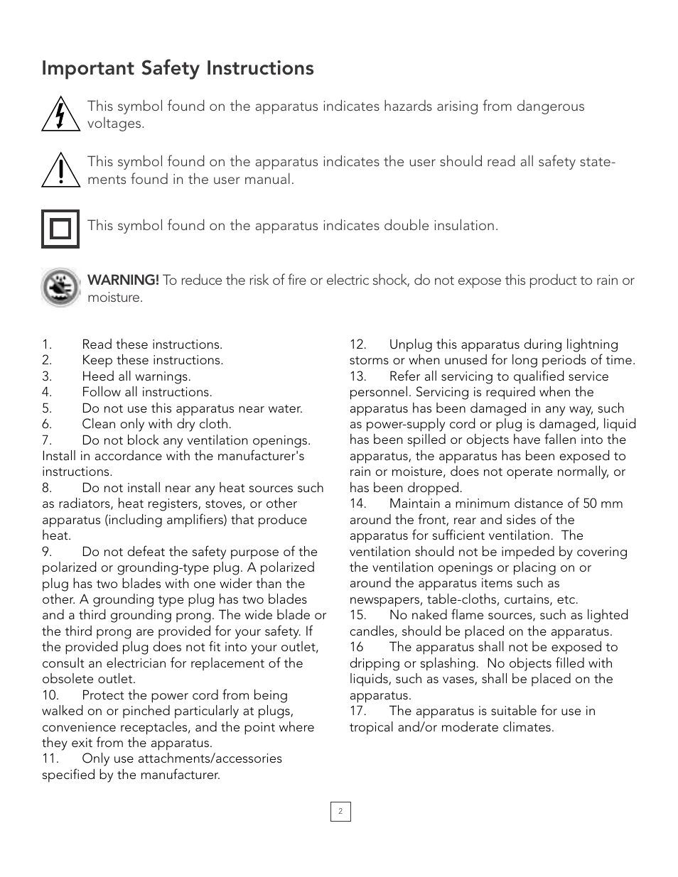 Important safety instructions | Boston Acoustics POWERED PV700 User Manual | Page 2 / 11