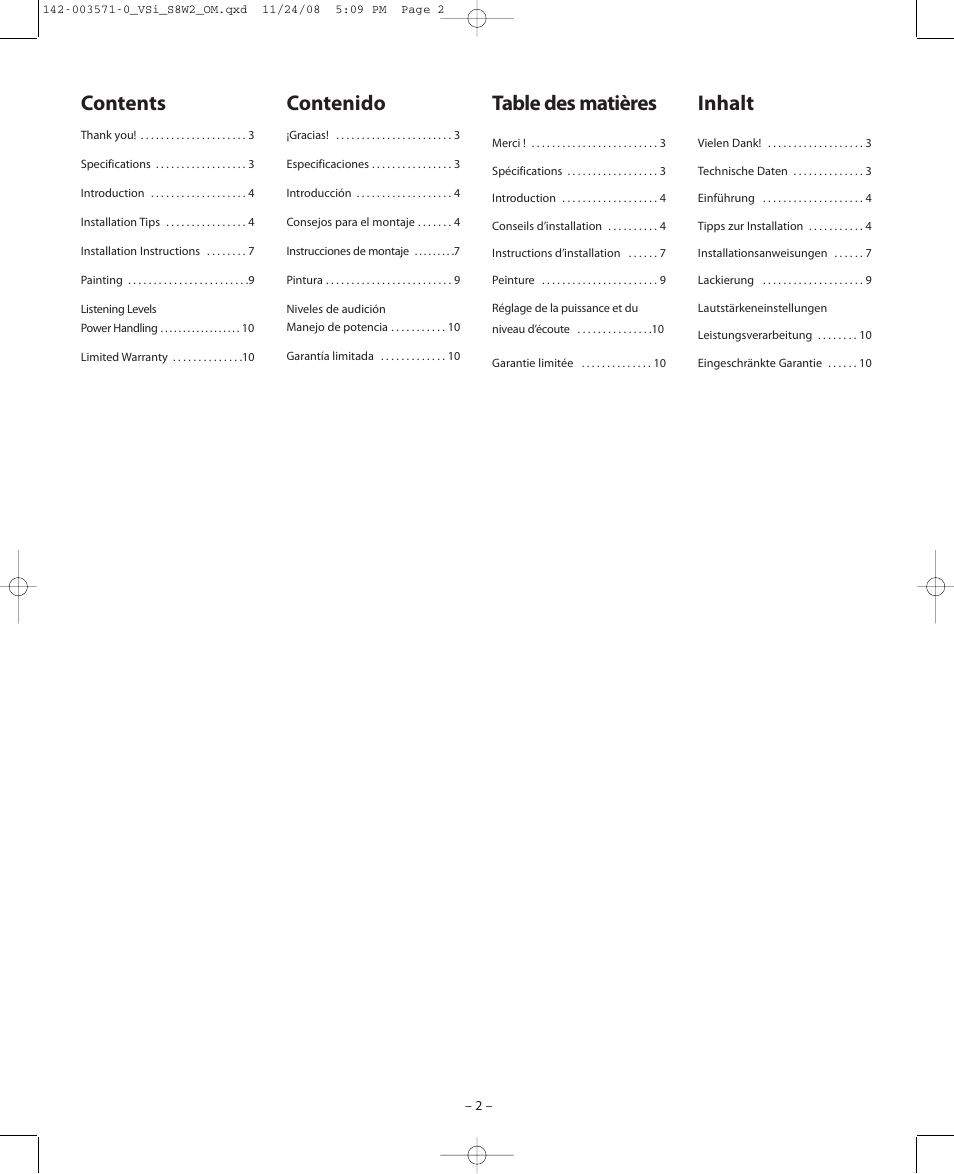 Boston Acoustics VSi S8W2 User Manual | Page 2 / 12