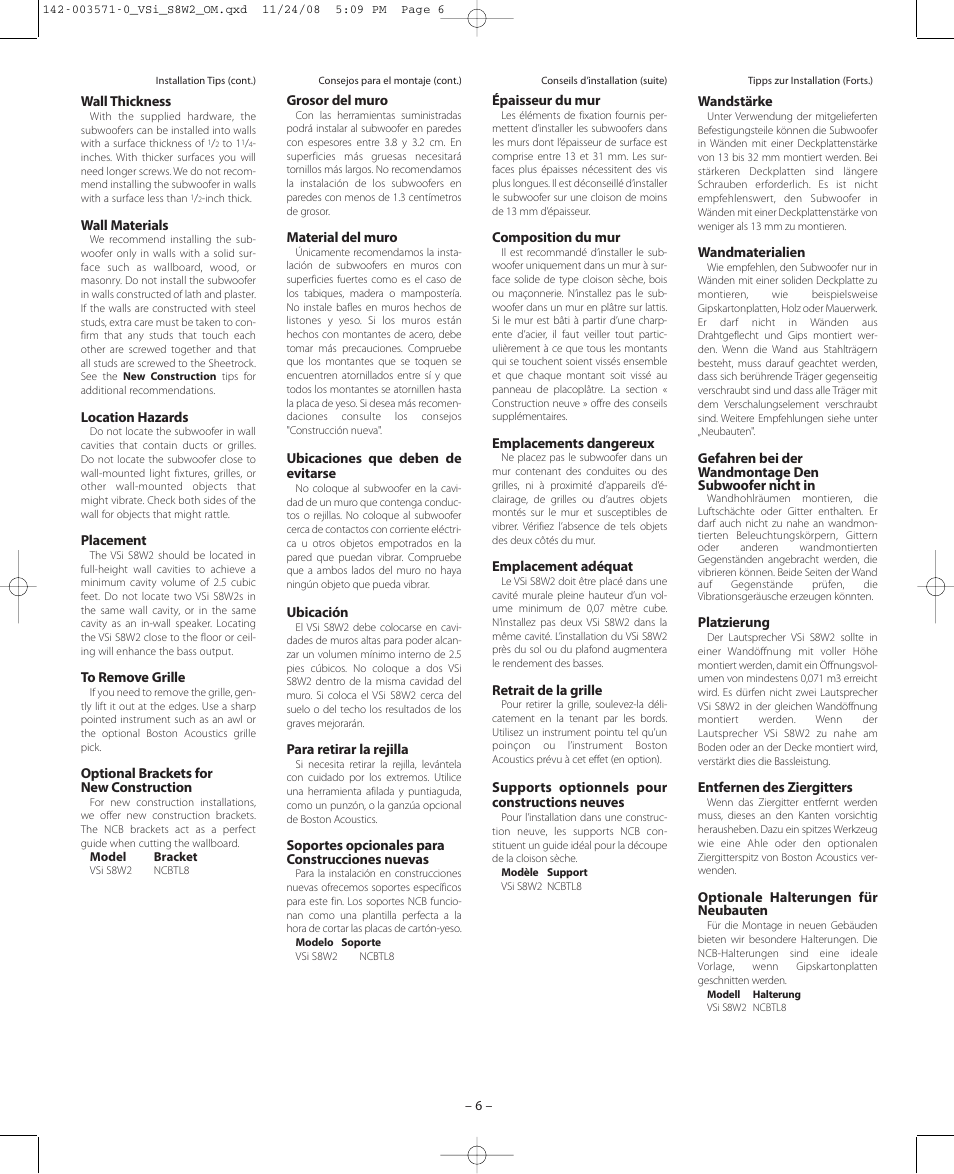 Boston Acoustics VSi S8W2 User Manual | Page 6 / 12