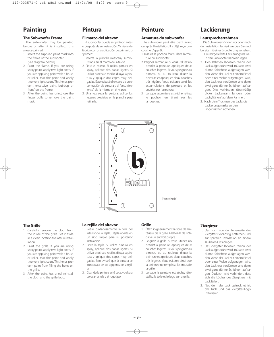 Painting, Pintura, Lackierung | Peinture | Boston Acoustics VSi S8W2 User Manual | Page 9 / 12